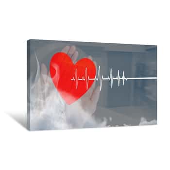 Image of Heart Beat Over Hands Holding Heart Canvas Print