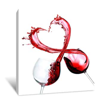 Image of Two Glasses Of Red Wine  Heart Splash Canvas Print