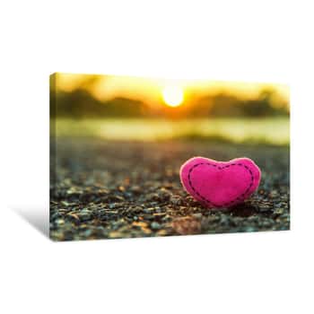 Image of Valentine\'s Day  Knitted Hearts  Pink Heart And Sunset Canvas Print