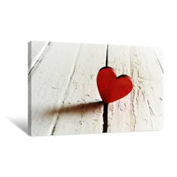 Image of Red Heart On The Wooden Background  Valentines Day Canvas Print