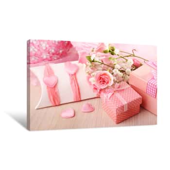 Image of Handmade Gift On Valentine Day, Close-up Canvas Print