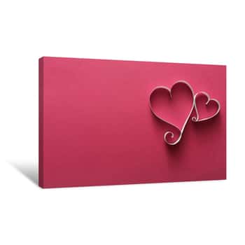 Image of Valentine Day Background, Handmade Paper Hearts On Pink Canvas Print