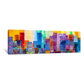 Image of Abstract Painting Of Urban Skyscrapers Canvas Print