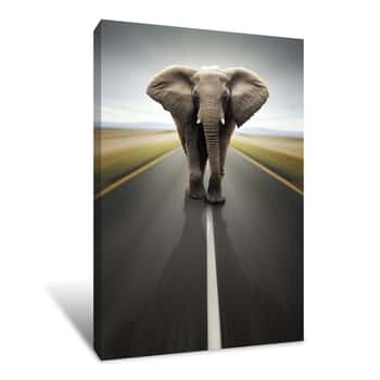 Image of Elephant On The Road Canvas Print