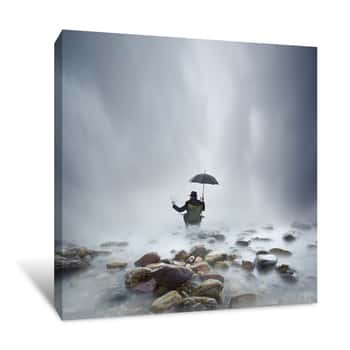 Image of A Worthwhile Read Under A Waterfall Canvas Print