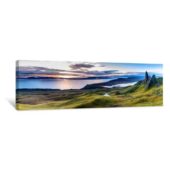 Image of Sunrise At The Most Popular Location On The Isle Of Skye - The Old Man Of Storr - Beautiful Panorama Of An Amazing Scenery With Vivid Colors And Picturesque Panorama - Symbolic Tourist Attraction Canvas Print