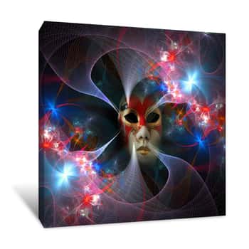 Image of Surreal Carnival Mask And Fractal Pattern From A Grid And Bright Canvas Print