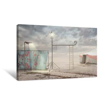 Image of Surreal Artistic Image With Lamp And  Ladder With A Cloudy Sky Canvas Print