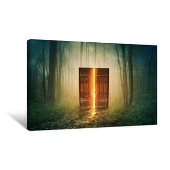 Image of Glowing Door In Forest Canvas Print