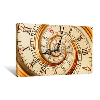 Image of Antique Old Clock Abstract Fractal Spiral  Watch Clock Mechanism Unusual Abstract Texture Fractal Pattern Background  Golden Old Fashion Clock With Roman And Arabic Numerals  Clock Hands Pointers Canvas Print