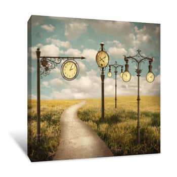 Image of Surreal Landscape Of Clocks Canvas Print