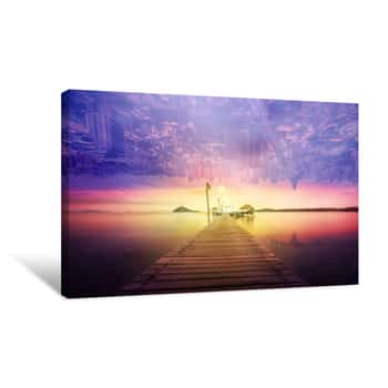 Image of Abstract Surreal Landscape And Cityscape Sunset Canvas Print