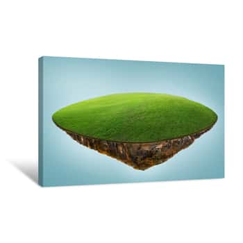 Image of Fantasy Island Floating In The Air With Green Field   Isolated On Light Blue Background Canvas Print