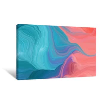 Image of Curved Lines Artwork With Steel Blue, Light Coral And Dark Slate Blue Colors  Abstract Dynamic Wallpaper Background And Creative Drawing Design  Illustration Art Canvas Print