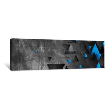 Image of Tech Blue Triangles On Dark Grey Grunge Header Banner  Vector Abstract Corporate Background Canvas Print