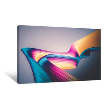 Image of 3D Render Abstract Background  Colorful Twisted Shapes In Motion  Computer Generated Digital Art For Poster, Flyer, Banner Background Or Design Element  Holographic Foil Ribbon On Dark Background Canvas Print