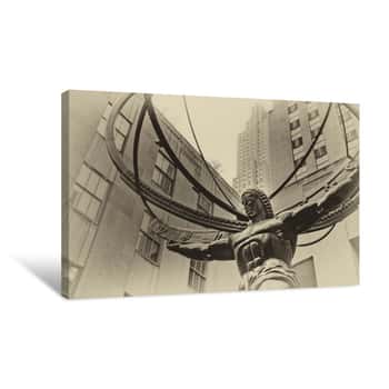 Image of The Statue of Atlas in Black and White Canvas Print