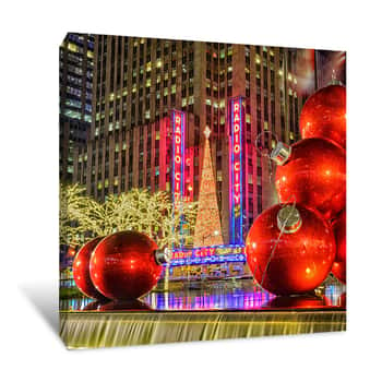 Image of Exxon Building NYC Christmas Ornaments in Lights Canvas Print
