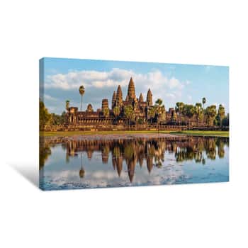Image of Ancient Khmer Architecture  Panorama View Of Angkor Wat Temple At Sunset  Siem Reap, Cambodia Canvas Print