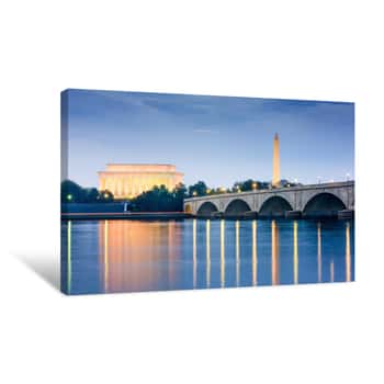 Image of Washington DC, USA Skyline On The Potomac River With Presidential Monuments Canvas Print