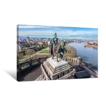 Image of Koblenz City Germany Historic Monument German Corner Where The Rivers Rhine And Mosele Flow Together On A Sunny Day Canvas Print