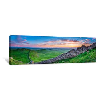 Image of Hadrian\'s Wall Panorama At Sunset / Hadrian\'s Wall Is A World Heritage Site In The Beautiful Northumberland National Park  Popular With Walkers Along The Hadrian\'s Wall Path And Pennine Way Canvas Print