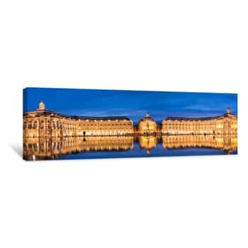 Image of Place La Bourse In Bordeaux, The Water Mirror By Night, France Canvas Print