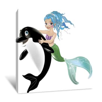 Image of Little Mermaid & Dolphin Canvas Print