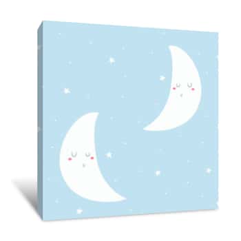 Image of Sleeping Moon Seamless Pattern Vector Design  Sleeping Crescent Moon On Starry Night Sky Pattern For Kids Canvas Print