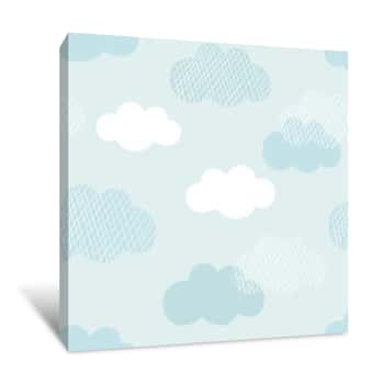 Image of Clouds Vector Pattern  Cute Colorful Clouds Seamless Background  Hand Drawn Scandinavian Print Design Canvas Print
