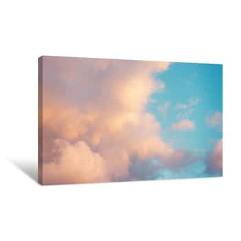 Image of Sunset With Blue Sky And Pink Clouds, Retro Vintage Filter Effect Canvas Print