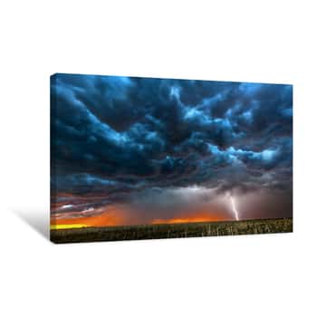 Image of Lightning Storm Over Field In Roswell New Mexico Canvas Print