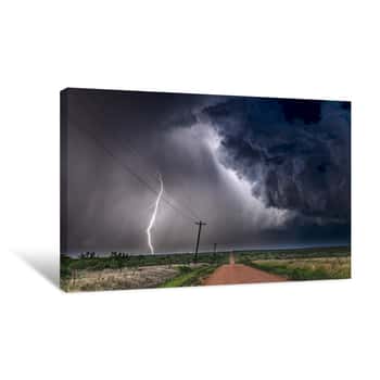 Image of Lightning Storm Over Field In Roswell New Mexico Canvas Print
