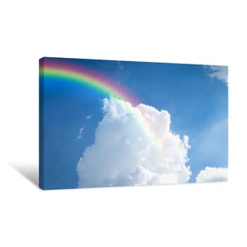 Image of Blue Sky Cloud With Rainbow Canvas Print