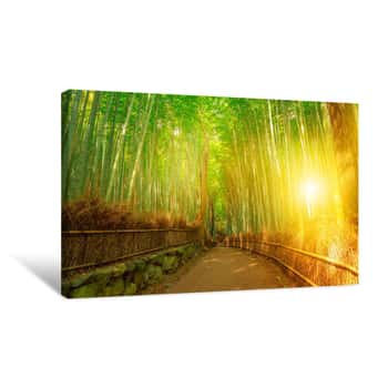 Image of Bamboo Grove At Sagano In Arashiyama In Surreal Sunlit  The Forest Is Kyoto\'s Second Most Popular Tourist Destination And Among The 100 Phonetic Stations In Japan  Meditative Listening Concept Canvas Print