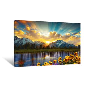 Image of Grand Tetons And Reflection Canvas Print