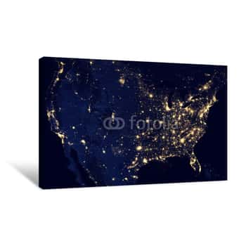 Image of Satellite View Of The Night Lights Of The Cities Of United States  Elements Of This Image Furnished By NASA Canvas Print