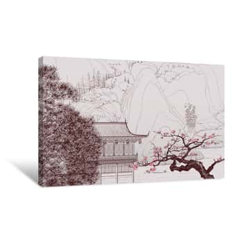 Image of Chinese Landscape Illustration Canvas Print