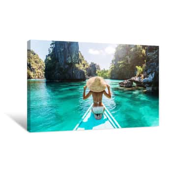 Image of Woman Travelling On The Boat In Asia Canvas Print