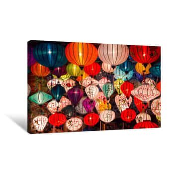 Image of Paper Lanterns On The Streets Of Old Asian  Town Canvas Print