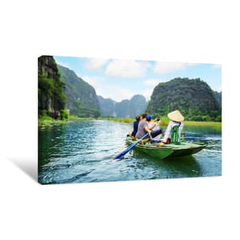 Image of Tourists Taking Picture  Rower Using Her Feet To Propel Oars Canvas Print