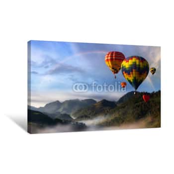Image of Hot Air Balloons With Landscape Mountain Canvas Print