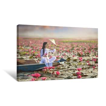 Image of Beautiful  Woman With Vietnam Culture Traditional Dress,traditional Costume ,vintage Style,Vietnam Canvas Print