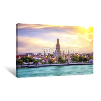 Image of Thai Temple At Chao Phraya River Side, Sunset At Wat Arun Temple In Bangkok Thailand  Wat Arun Is A Buddhist Temple In Thon Buri District Of Bangkok, Thailand, Wat Arun Is Among The Best Known Of Thai Canvas Print