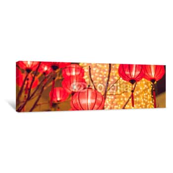 Image of Chinese Lanterns During New Year Festival  Vietnamese New Year BANNER, Long Format Canvas Print