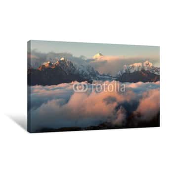 Image of Evening Sunsed Red Colored View On Top Of Mount Makalu Canvas Print