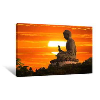 Image of Buddha Statue At Sunset Canvas Print