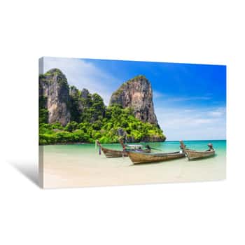 Image of Thai Traditional Wooden Longtail Boat Canvas Print