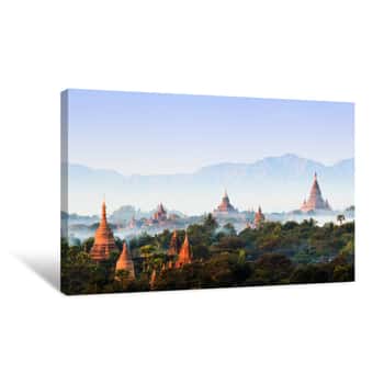Image of Panorama The  Temples Of Bagan At Sunrise, Bagan, Myanmar Canvas Print