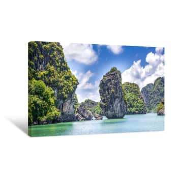 Image of Cruising Among Beautiful Limestone Rocks And Secluded Beaches In Ha Long Bay, UNESCO World Heritage Site, Vietnam Canvas Print